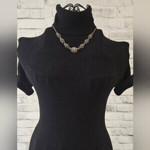 Vintage Filigree Rhinestone Necklace – 1950s Floral Link Statement